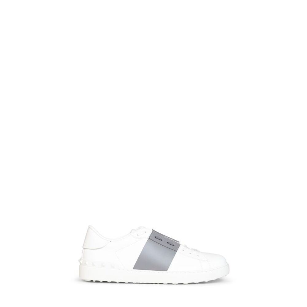 Valentino Garavani Men White And Dark Steel Calfskin Leather Open Sneakers